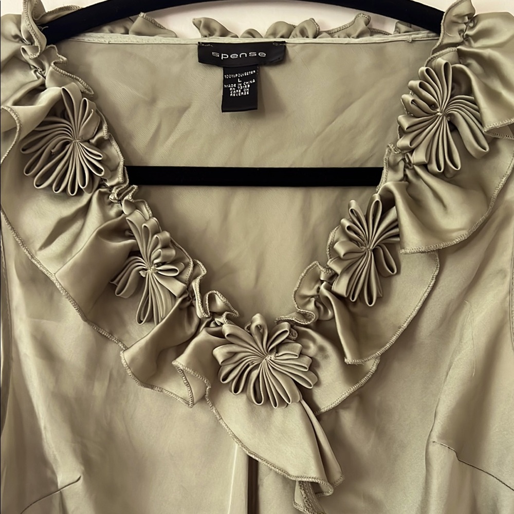 Spense Women's Floral Ruffle Blouse - Sage
